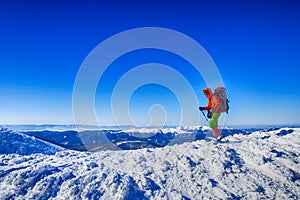 Winter hiking in the mountains.