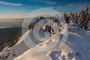 Winter hiking in slovakia mountains. View from the hills. Ostra, tlsta Peak, Velka Fatra. Slovakia.