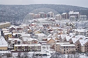 Winter hillside neighborhood