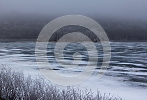 Winter Hoar Frost Over the Frozen River