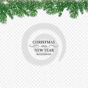 Winter holiday background. Border with Christmas tree branch isolated on transparent background. He is used for New year
