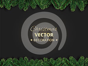 Winter holiday background with Christmas tree branches. Realistic fir-tree garland, frame photo