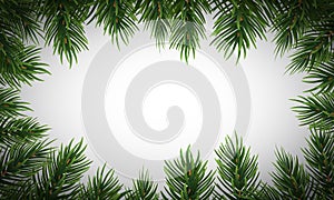 Winter holiday background with fir leaf border. Isolated Christmas Frame with tree branches. Vector Illustration.