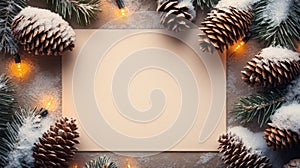 Winter Holiday Card Blank Template With Pine Cones