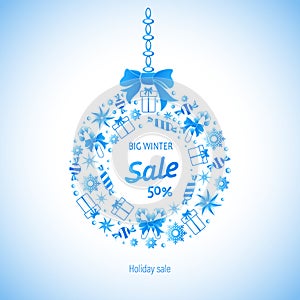 Winter holiday sale. Festive wreath on a chain.