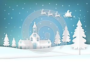 Winter holiday Santa and snowy Christmas season paper art style