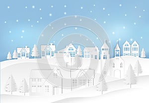 Winter holiday and snow in city town with blue sky background