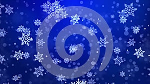 Winter Holiday Snow Loop Background. Christmas Abstract Backdrop Snowflakes Blue