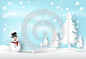 Winter holiday snow and snowman with blue sky background. Christ