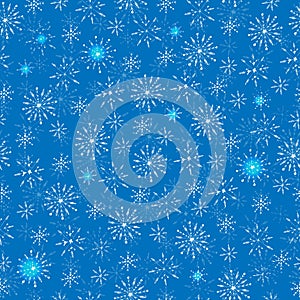 Winter holiday snowflake seamless pattern on the blue background