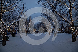 Winter holiday street scene in Aspen Colorado