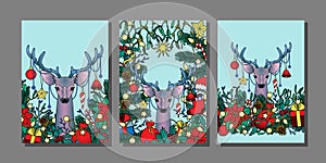 Winter Holiday templates set for greeting cards
