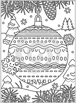 Winter holidays coloring page with decorated ornament