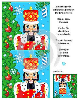 Winter holidays find the differences picture puzzle with nutcracker