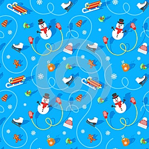 Winter holidays flat vector seamless pattern