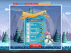 Winter holidays invite friends window for the computer game