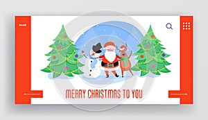 Winter Holidays Landing Page Template. Merry Christmas and Happy New Year Website Layout with Santa Claus