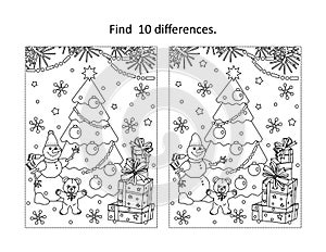 Winter holidays, New Year or Christmas find ten differences game