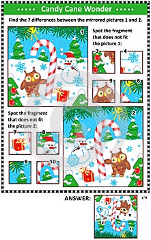 Winter holidays picture puzzles with candy cane