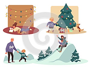 Winter holidays season activities of parents with kid