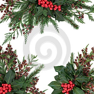 Winter Holly and Greenery Border