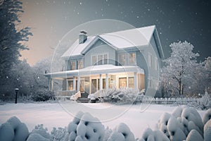 Winter home exterior. Generate Ai