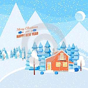 Winter horizontal landscape banner Flat style