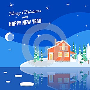 Winter horizontal landscape banner Flat style