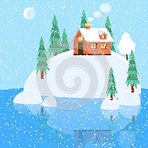 Winter horizontal landscape banner Flat style