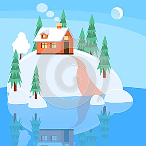 Winter horizontal landscape banner Flat style