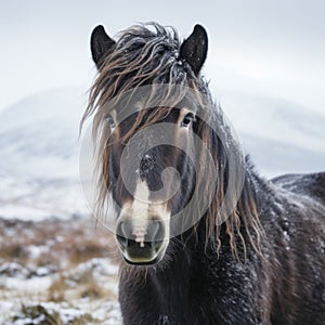 Winter Horse Portrait: Connemara Pony In Snowy Black Forest