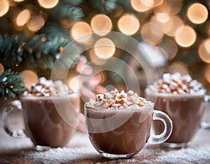 winter, hot cocoa cup, glass cup, snow, atmosphere, christmas eve, marshmallows