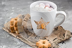 Winter hot drinks with cookies in a shape of stars