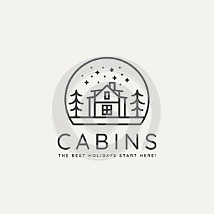 Winter hotel cabin minimalist line art badge logo