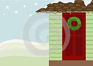 Winter house door with wreath