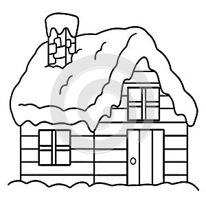 Winter House Isolated Coloring Page for Kids