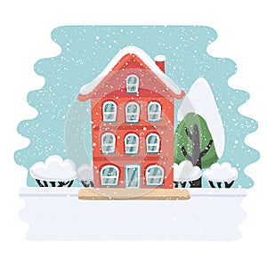 Winter house on snowy landskape