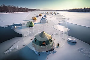 winter ice fishing in tents Generative AI