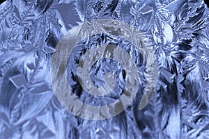Winter ice frost, frozen background. frosted window glass texture. Cold cool icicles background. Winter wonderland scene. Natural,
