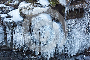 Winter ice on a ledge in a brook in Connecticut