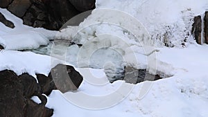 Winter ice melt - running water under snow - Great Falls National Park