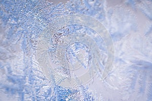 Winter ice pattern on the frozen window.