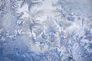 Winter ice pattern on the frozen window.
