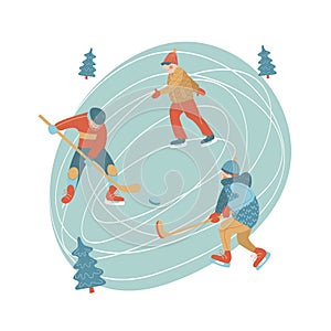 Winter, an ice skating rink. Winter sports, hockey and skating. Vector illustration.