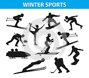 Winter Ice Snow Sports SIlhouettes Set