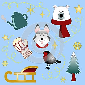 Winter icons set, collection of vector illustrations about the cold season