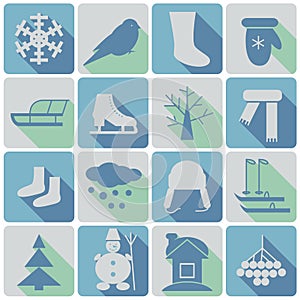 Winter icons set with shadows