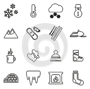 Winter Icons Thin Line Vector Illustration Set