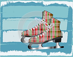 Winter icy background with plaid iceskates