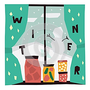 Winter Illustration. Vector illustration of view from the window